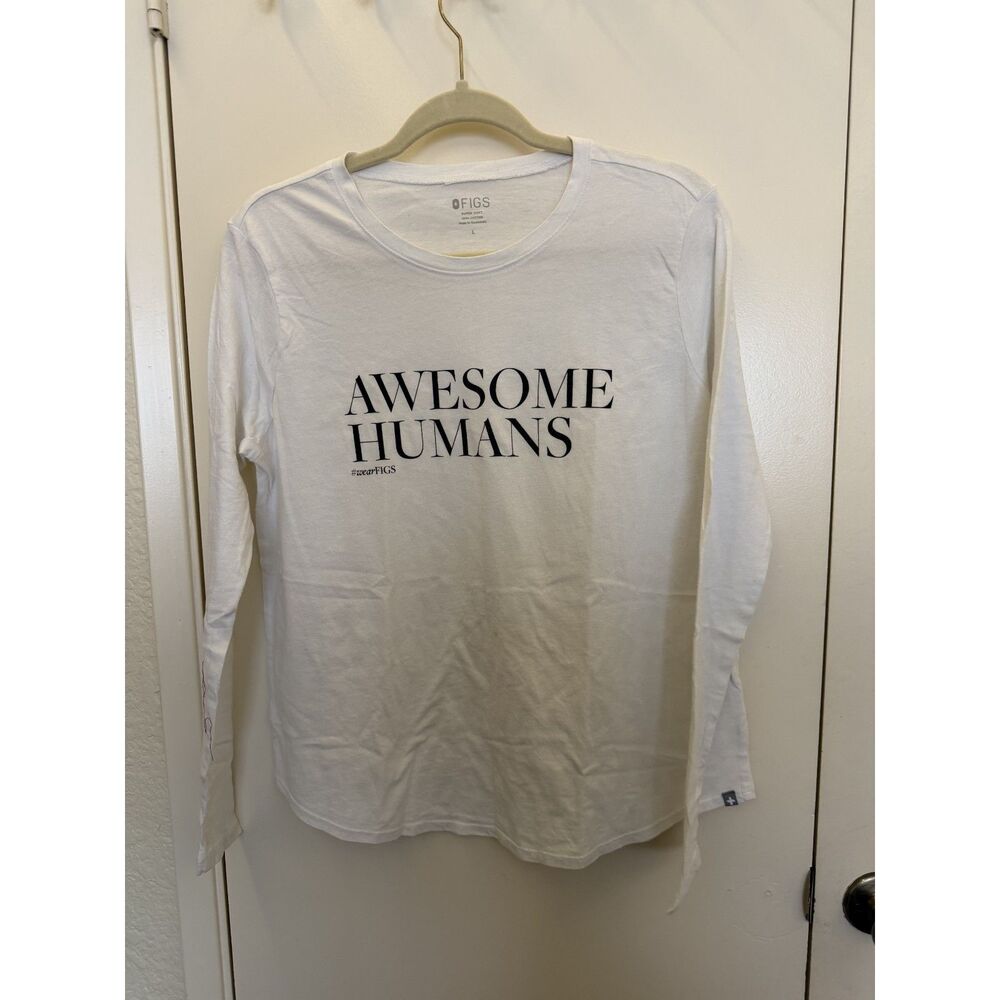 Figs Awesome Humans White long sleeve tshirt size L - Picture 3 of 5